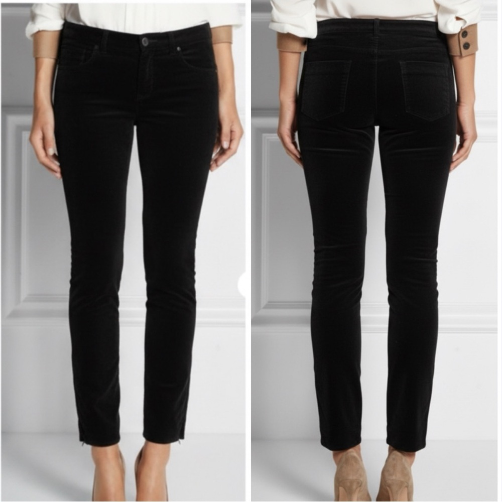 VICTORIA BECKHAM Velvet Skinny Ankle Zipper Pants Trousers
